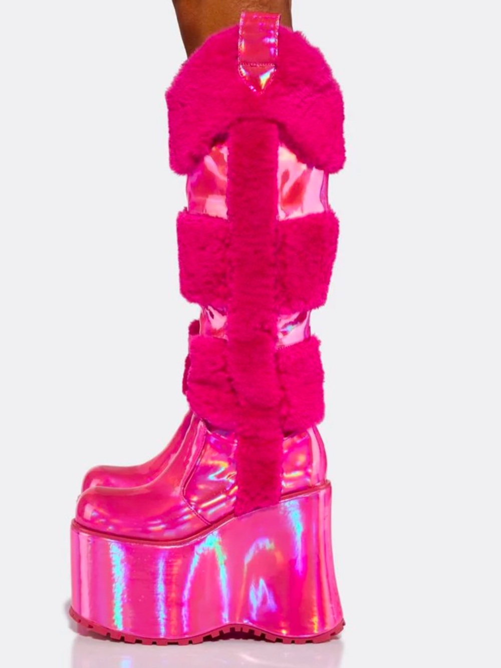 Hot Pink Holographic Snowy Rodeo Knee-High Boots - Picture 4 of 6